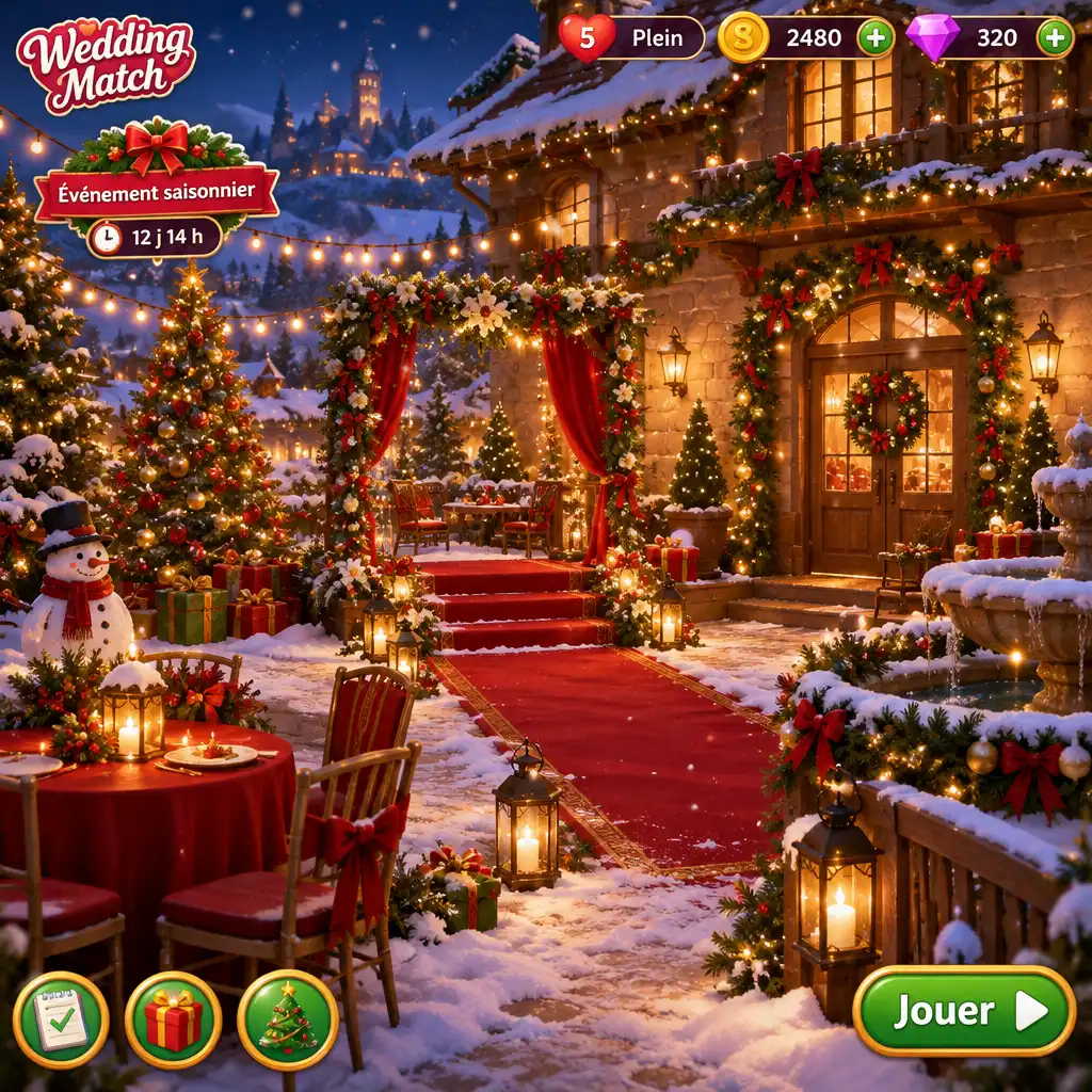 Événement saisonnier de Wedding Match avec un lieu décoré pour Noël et des tuiles festives